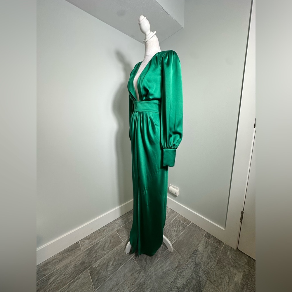 Rami Brooke Madeline Gown Deep V Long Sleeve Green Maxi Dress Size 0 - Picture 5 of 17